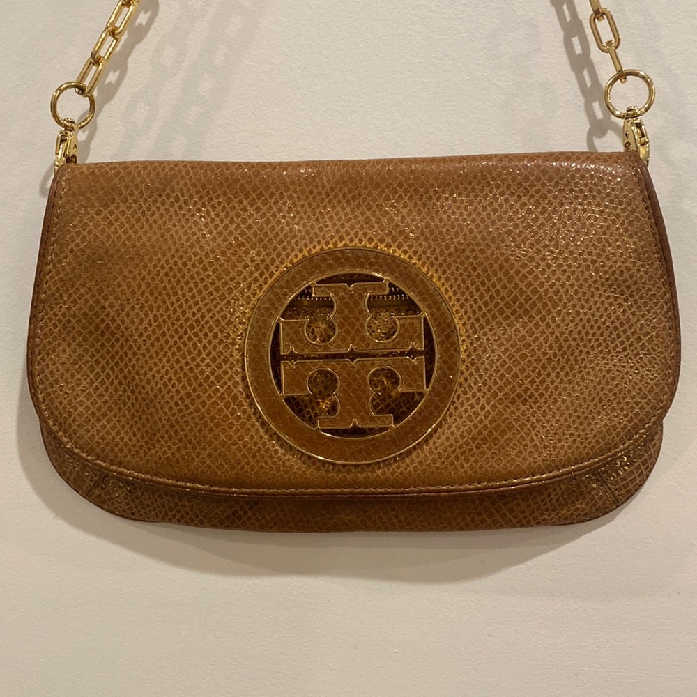 Tory Burch Limited Edition gold snakeskin clutch